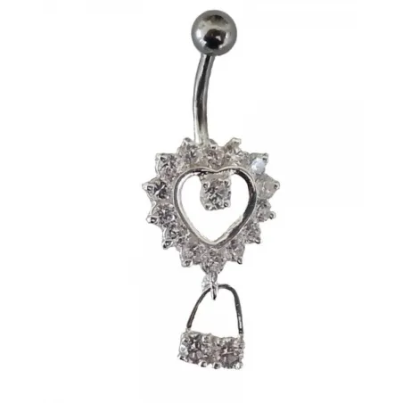 piercing de nombril en acier chirurgical  coeur et pendentif .- bijouxbijoux.ch