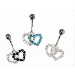 piercing de nombril double coeur en argent avec un tige en acier chirurgicale.- bijouxbijoux.h