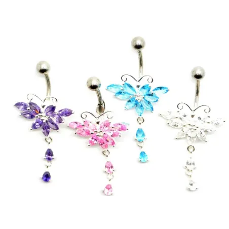 piercing de nombril en argent avec de merveilleux strass à un prix eceptionnel. - bijouxbijoux.ch