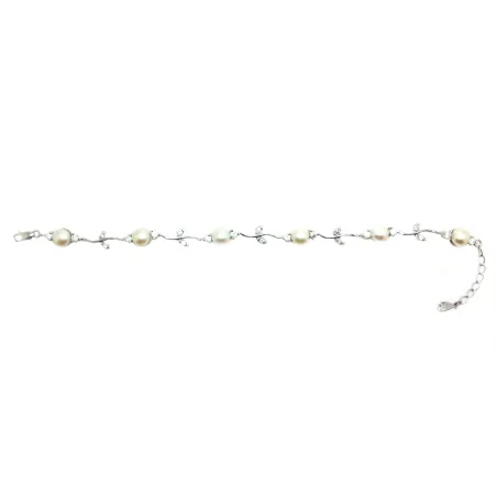 bracelet en argent 925 avec des perles et des feuilles avec des strass.-bijouxbijoux.ch