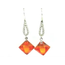 boucles d'oreilles en argent massif avec mtif en losange orange ou violet.-bijouxbijoux.ch
