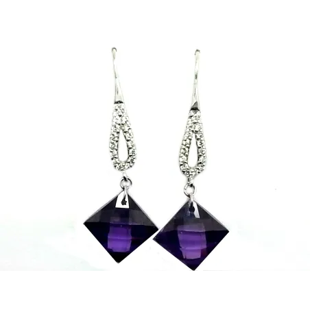 boucles d'oreilles en argent massif avec mtif en losange orange ou violet.-bijouxbijoux.ch