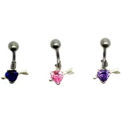 piercing de nombril avec un joli petit coeur de cristal de couleur . - bijouxbijoux.ch