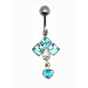 piercing de nombril avec un coeur et trois strass en argent et tige acier 316 L . - bijouxbijoux.ch