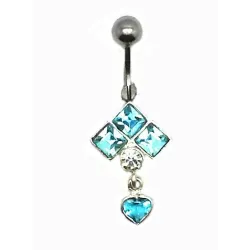 piercing de nombril avec un coeur et trois strass en argent et tige acier 316 L . - bijouxbijoux.ch
