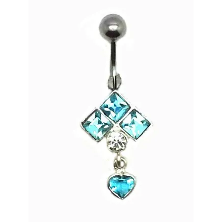 piercing de nombril avec un coeur et trois strass en argent et tige acier 316 L . - bijouxbijoux.ch