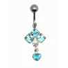 piercing de nombril avec un coeur et trois strass en argent et tige acier 316 L . - bijouxbijoux.ch