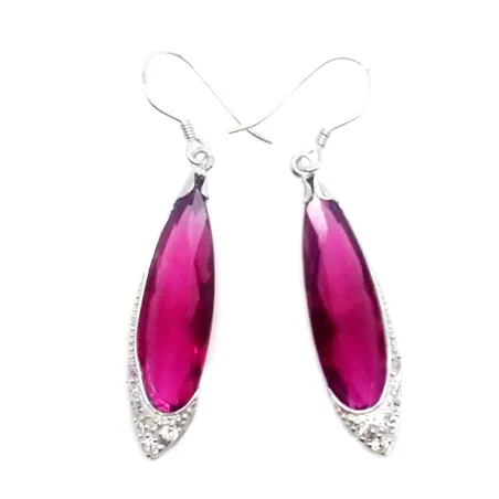 boucles d'oreilles pas cher en argent avec pendents couleur fuchsia.-bijouxbijoux.ch