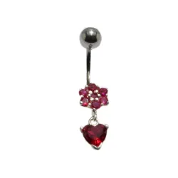 piercing de nombril avec un coeur et une jolie petite fleur en acier chirurgical.- bijouxbijoux.ch