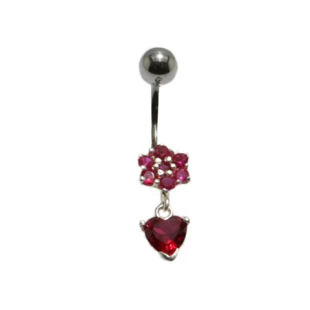 piercing de nombril avec un coeur et une jolie petite fleur en acier chirurgical.- bijouxbijoux.ch