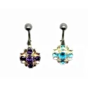 piercing de nombril en forme de fleur en couleur monté sur une tige en acier chirurgicale. - bijouxbijoux.ch
