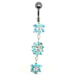 piercing de nombril composé de trois fleurs en strass . - bijouxbijoux.ch