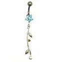 piercing de nombril composé d'une fleur en strass et d'un pendentif en argent. - bijouxbijoux.ch