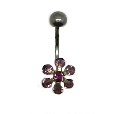 piercing de nombril avec une fleur composée de sept strass de haute qualité. - bijouxbijoux.ch