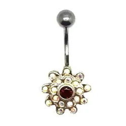 piercing de nombril composé d'un fleur avec un strass.- bijouxbijoux.ch
