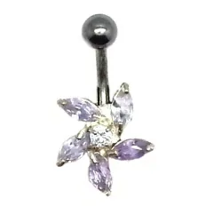 piercing de nombril ,tige d'acier chirurgical surmontée d'une fleur en strass de couleur. - bijouxbijoux.ch