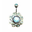 piercing de nombril en argent et tige d'acier chirurgical en forme de fleur avec pleins de strass . - bijouxbijoux.ch
