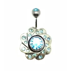 piercing de nombril en argent et tige d'acier chirurgical en forme de fleur avec pleins de strass . - bijouxbijoux.ch