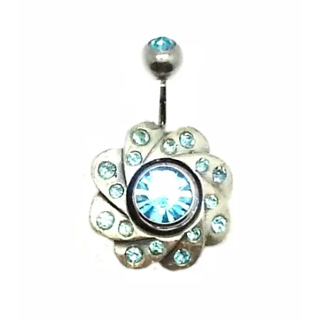 piercing de nombril en argent et tige d'acier chirurgical en forme de fleur avec pleins de strass . - bijouxbijoux.ch