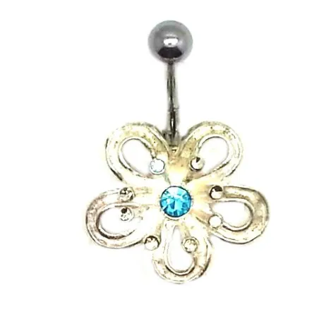 piercing de nombril avec une fleur en argent et un strass en son centre,très attractif .- bijouxbijoux.ch