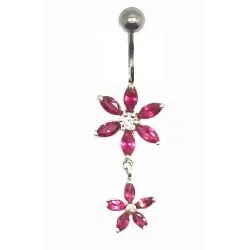 piercing de nombril avec deux petites fleurs très jolies en argent .- bijouxbijoux.ch