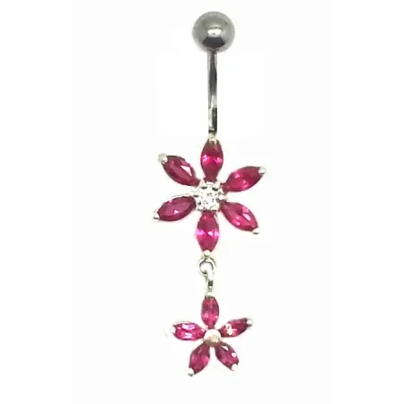 piercing de nombril avec deux petites fleurs très jolies en argent .- bijouxbijoux.ch