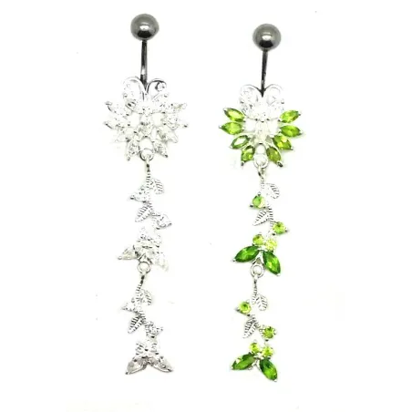 piercing de nombril en argent ,superbe avec de nombreux strass de qualité .- bijouxbijoux.ch