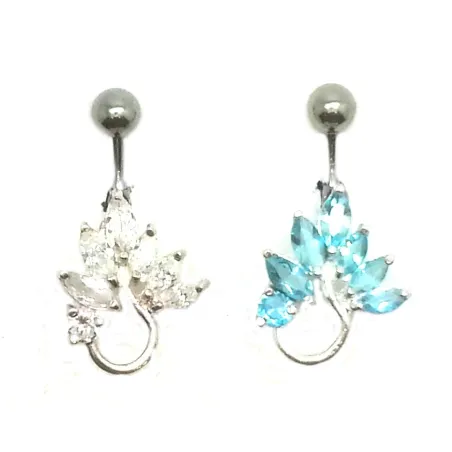  joli piercing de nombril avec beaucoup de strass, monté sur argent et tige acier chirurgical vendu par bijouxbijoux.ch